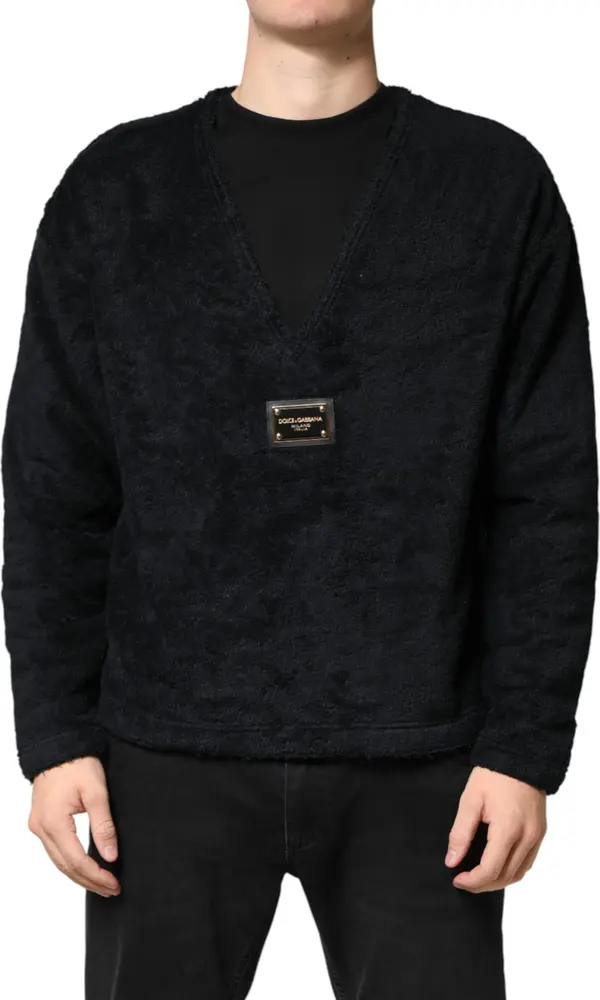 Black Cotton V-Neck Men Sweatshirt Sweater