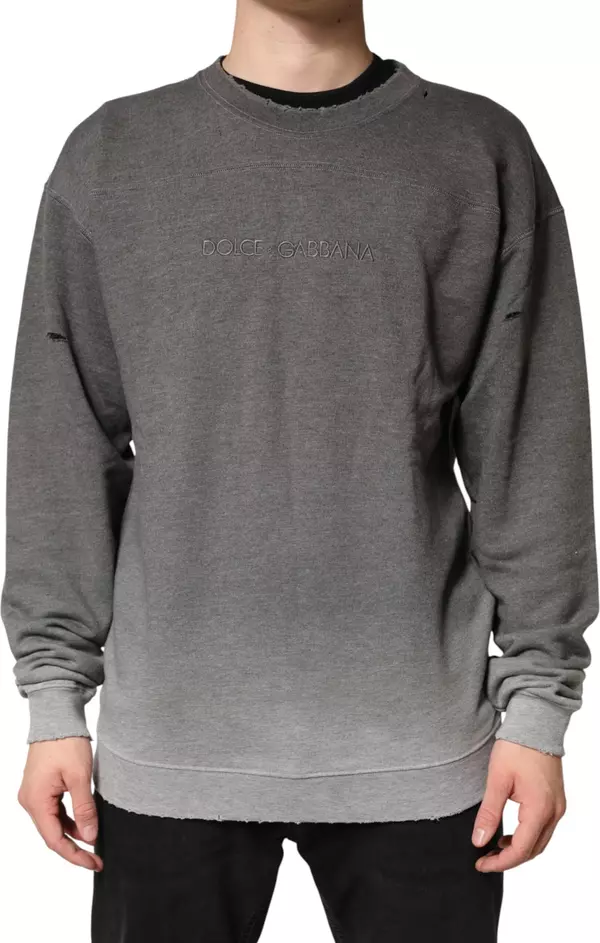 Gray Cotton Crew Neck Men Sweatshirt Sweater