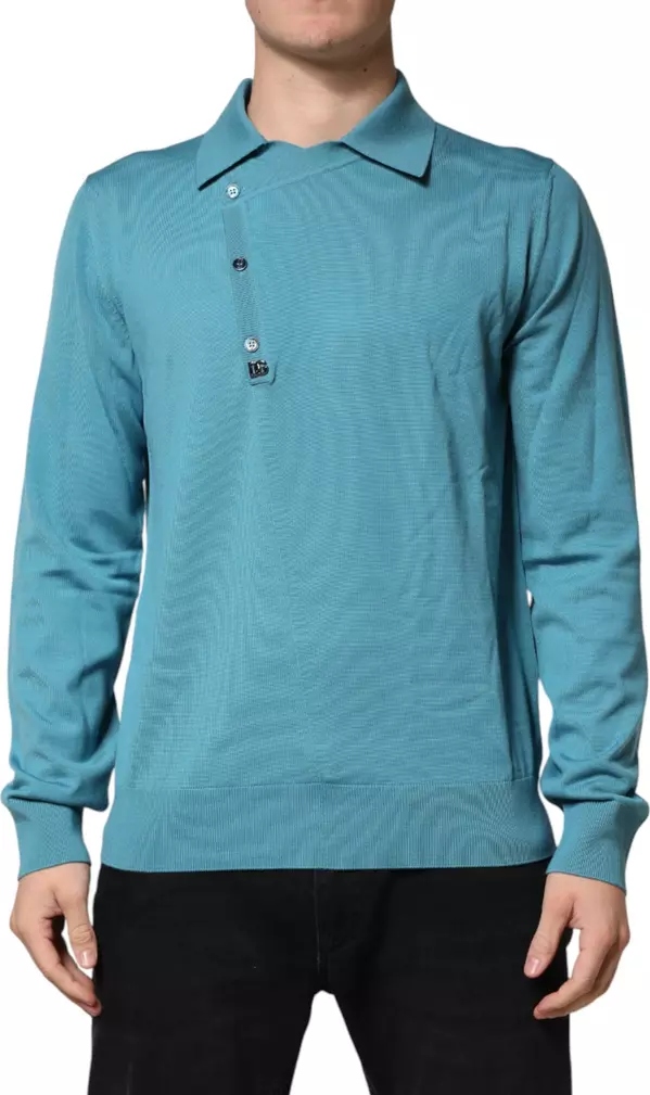 Teal Wool Collared Polo Pullover Sweater