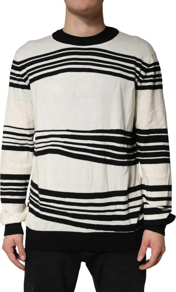 Black White Stripe CrewNeck Pullover Sweater