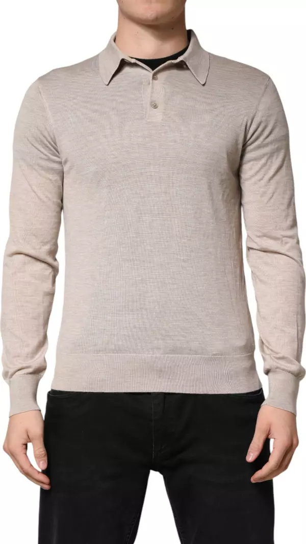 Beige Cashmere Collared PoloPullover Sweater