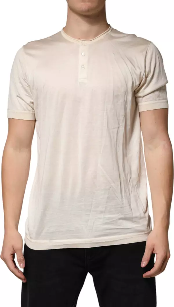 Off White Cotton Blend Men Henley T-shirt