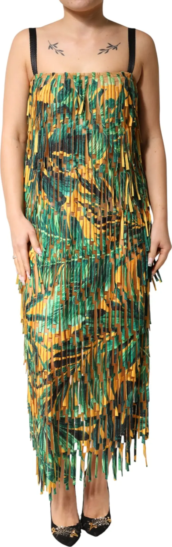 Multicolor Tropical Print Fringe Maxi Dress