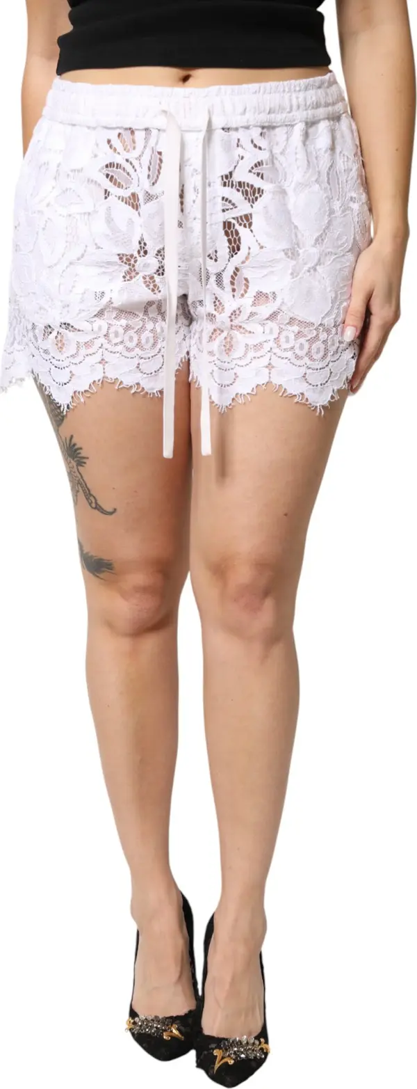 White Cotton Cut Out Mid Waisted Bermuda Shorts