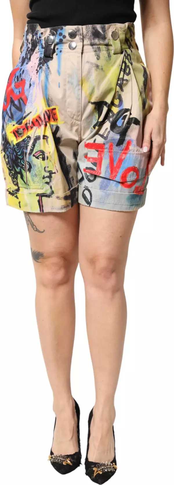 Multicolor Graffiti HighWaist Bermuda Shorts