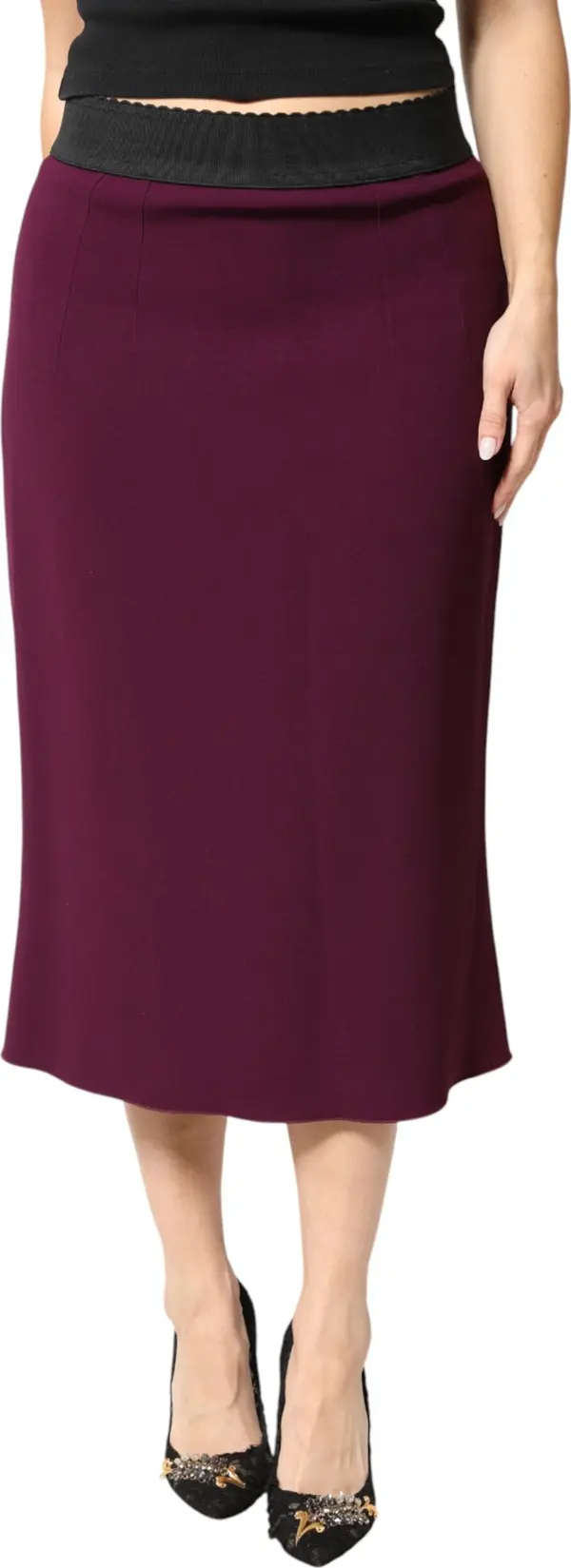 Maroon Mid Waist Pencil Cut Midi Skirt