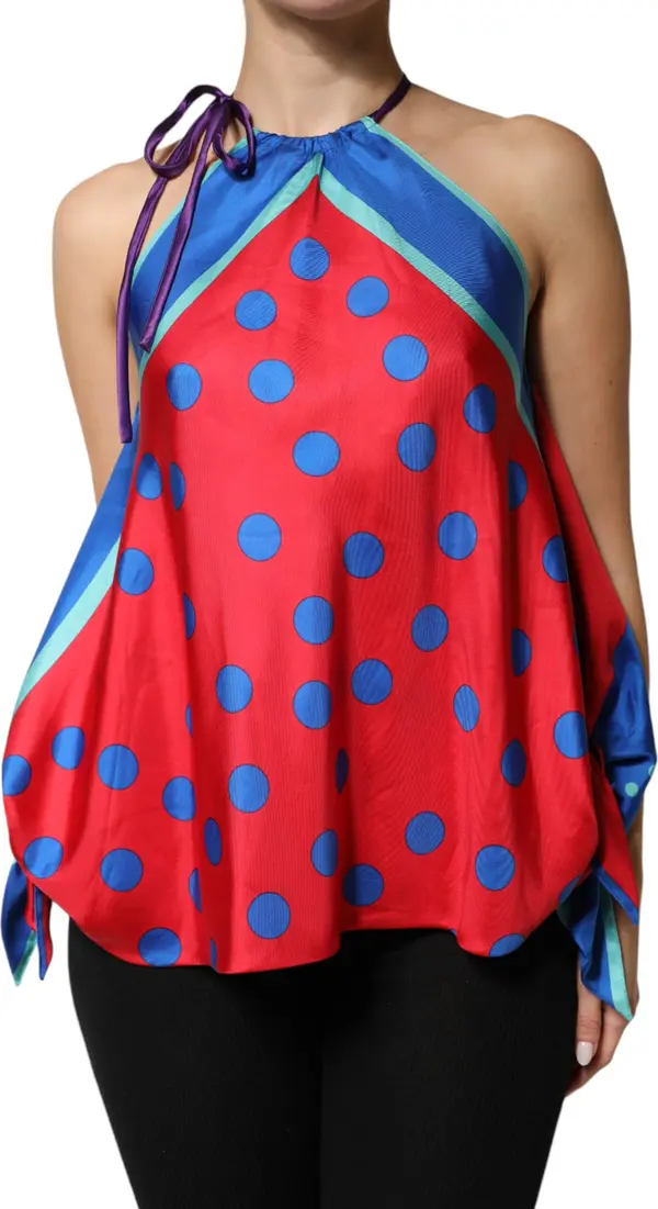 Multicolor Polka Dot Tie Halter Blouse Top
