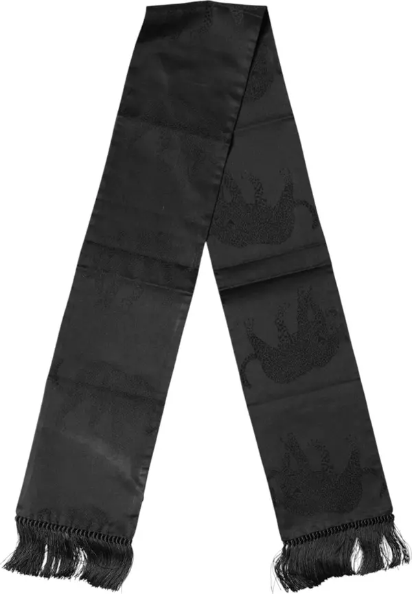 Black Satin Silk Fringes Neck Foulard Scarf