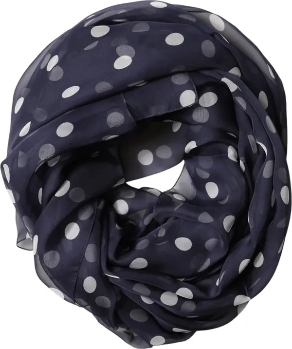 Blue Polka Dot Silk Neck Wrap Shawl 205cm x 132cm Scarf