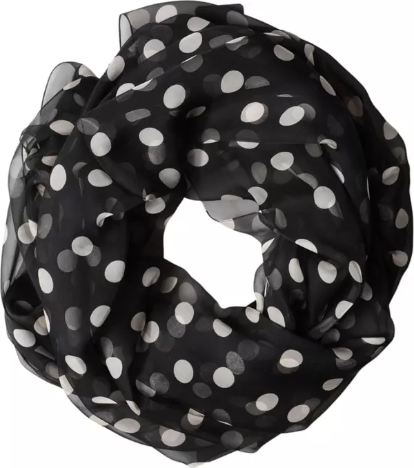 Black Polka Dot Silk Neck Wrap Shawl 205cm x 137cm Scarf