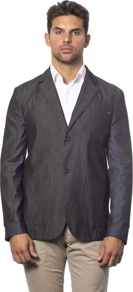 Gray Cotton Men Single Breasted Blazer