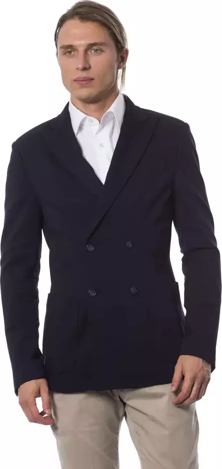 Blue Viscose Men Blazer
