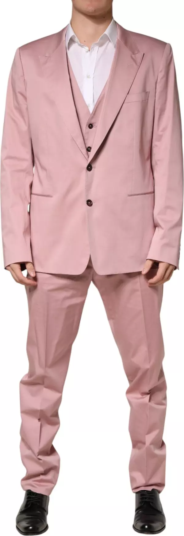Pink Cotton Single Breasted 3 Piece Suit