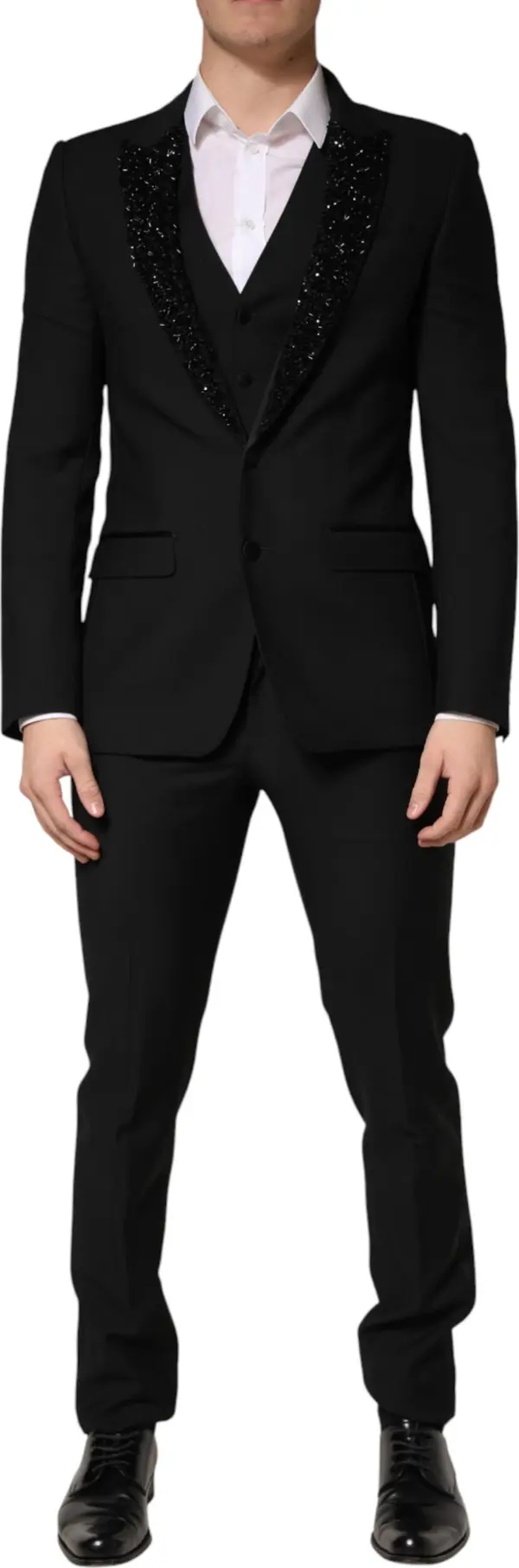 Black Wool Single Breasted 3 Piece Men Suit