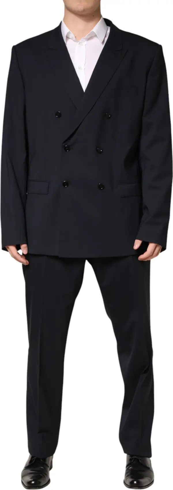 Blue Wool Double Breasted 2 Piece Men Suit