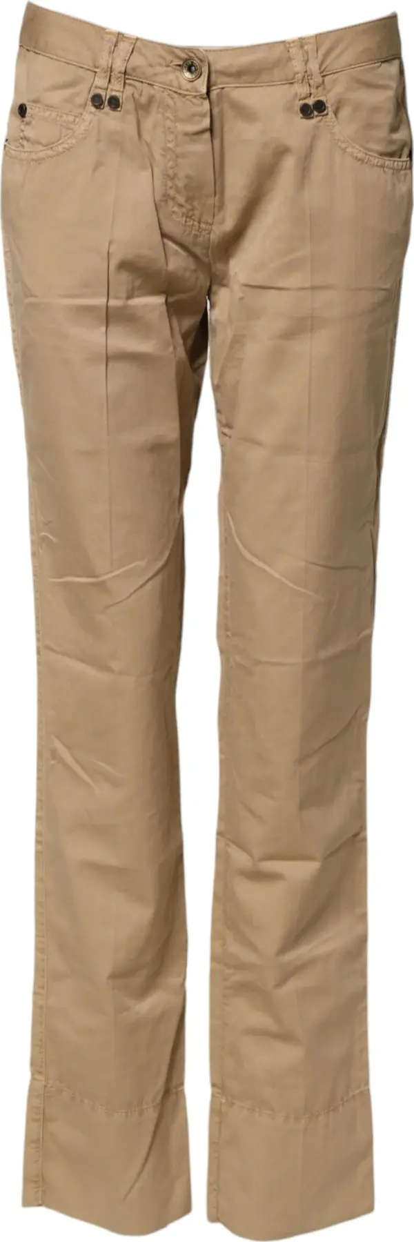 Beige Straight Cotton Stretch Chino Pants