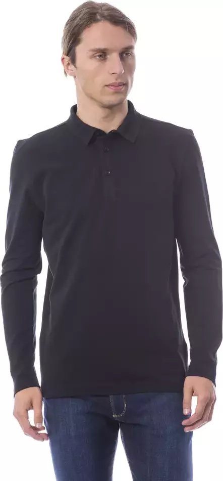 Black Cotton Men Polo Shirt Long Sleeve