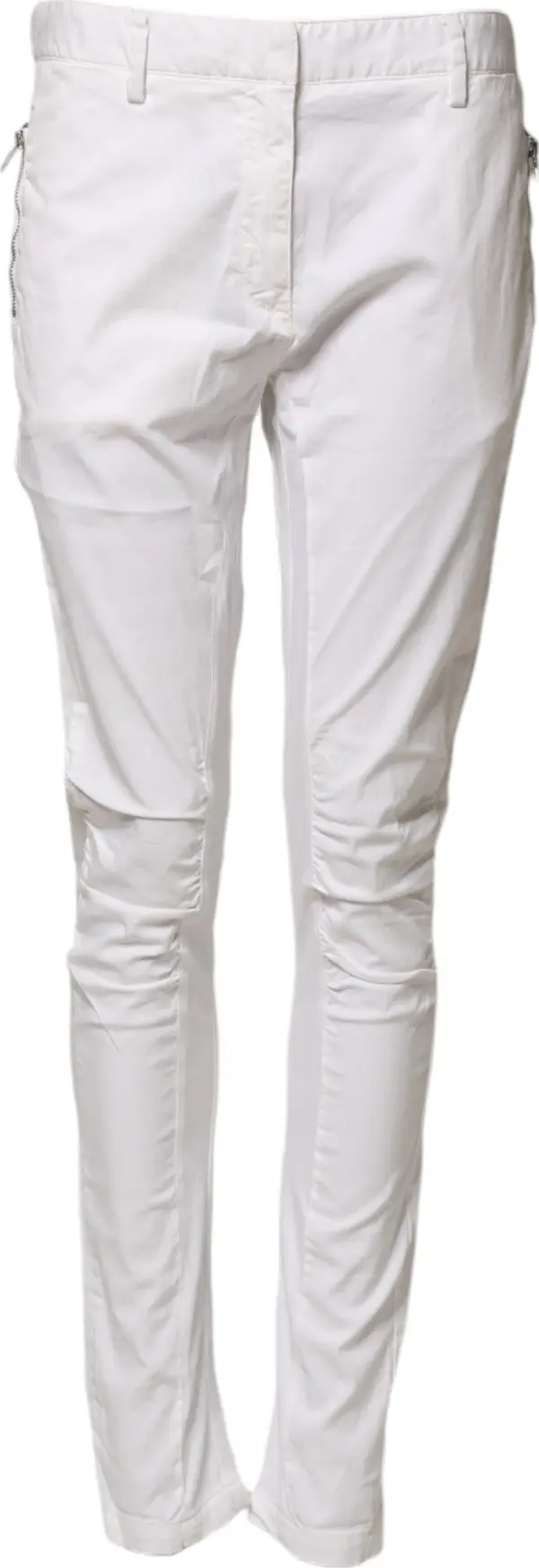 White Mid Waist Skinny Chino Cotton Trouser Pants