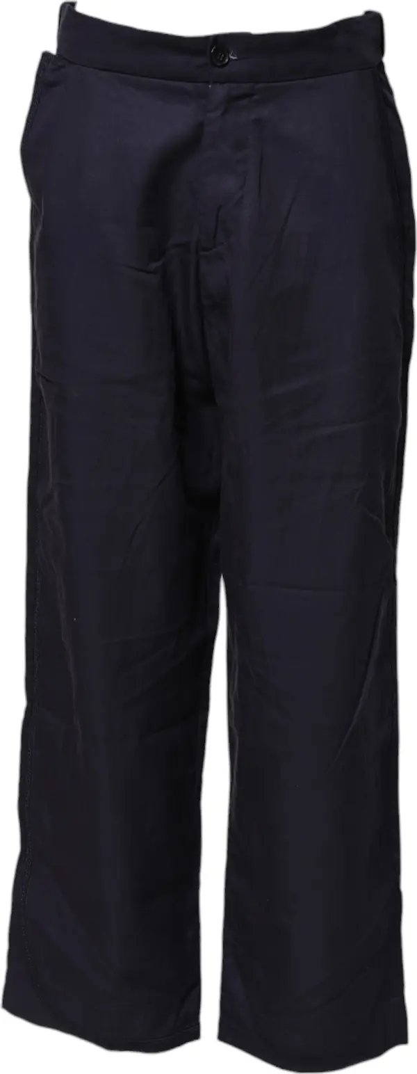 Navy Blue Straight High Waist Chino Casual Trouser Pants
