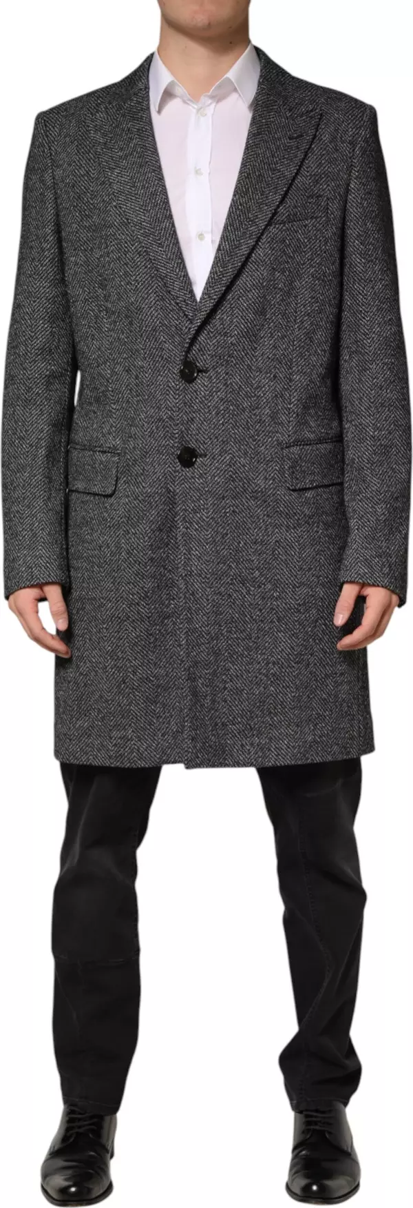 Gray Wool Blend Long Trench Coat Men Jacket