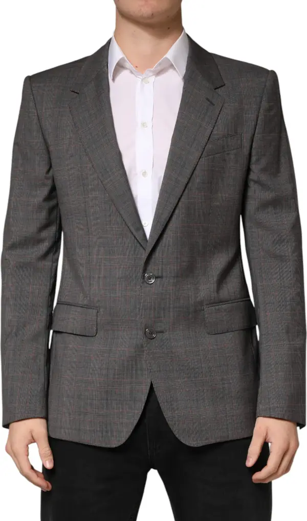Gray Wool Single Breasted 2 Button Blazer
