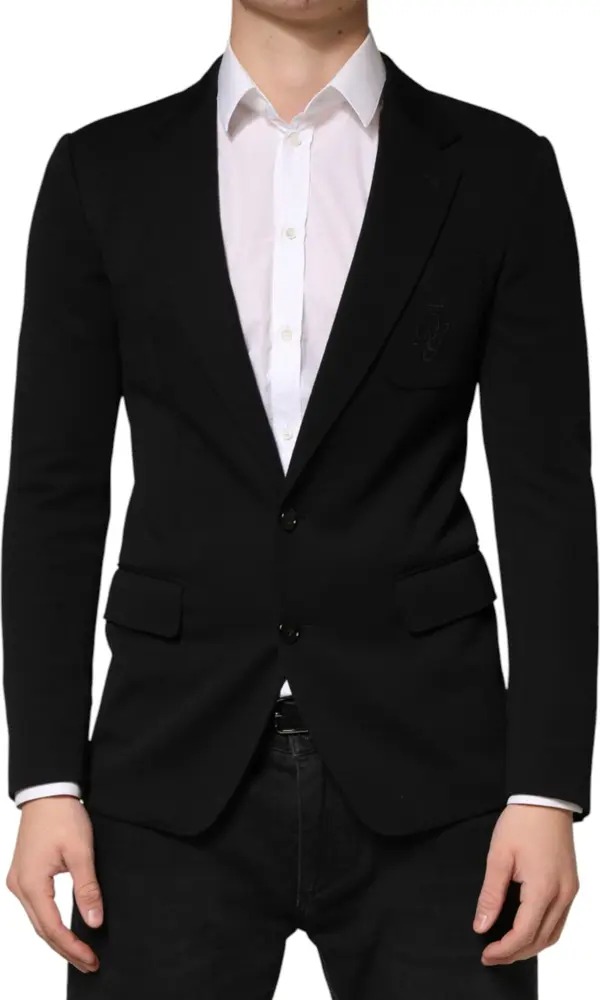 Black Wool Single Breasted 2 Button Blazer