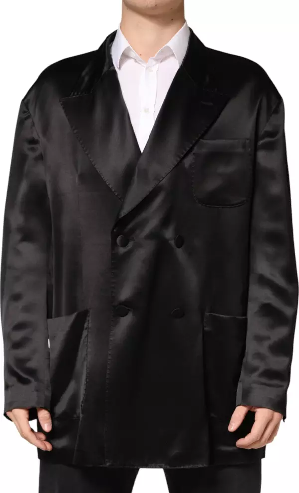 Black Silk Double Breasted 2 Button Blazer