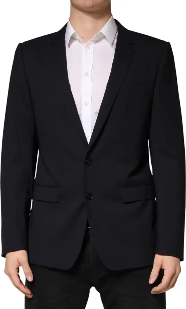 Black Wool Single Breasted 2 Button Blazer