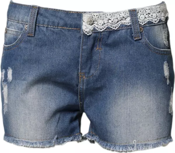Blue Cotton Low Waist Denim Casual Hot Pants Shorts