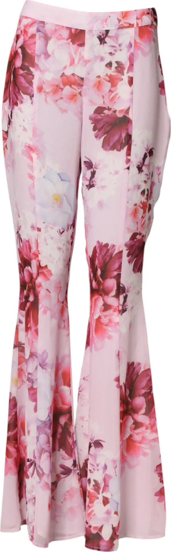 Pink Floral Flared High Waist Trouser Pants