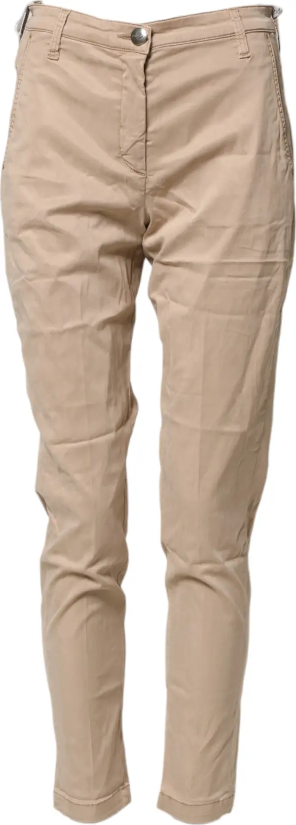 Beige Lyocell Skinny High Waist Chino Casual Pants