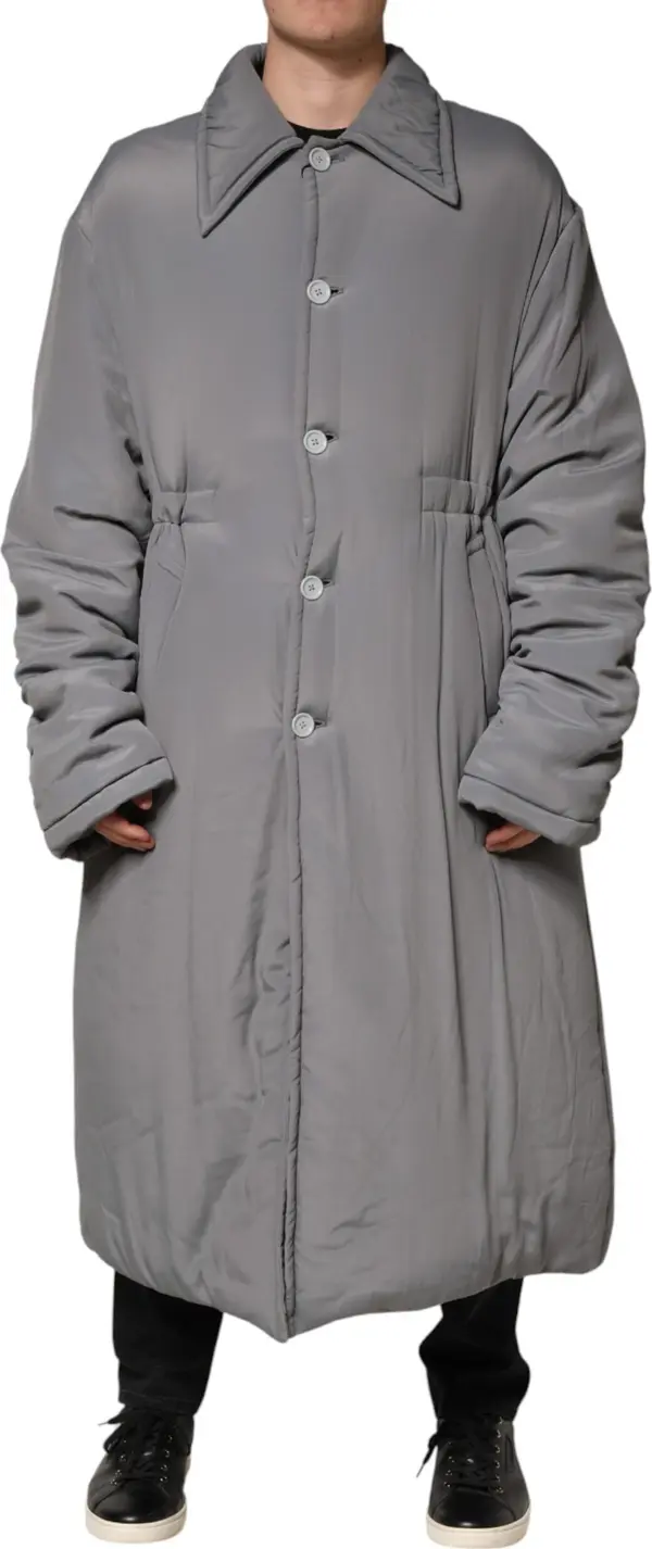 Gray Acetate Padded Collared Coat Jacket