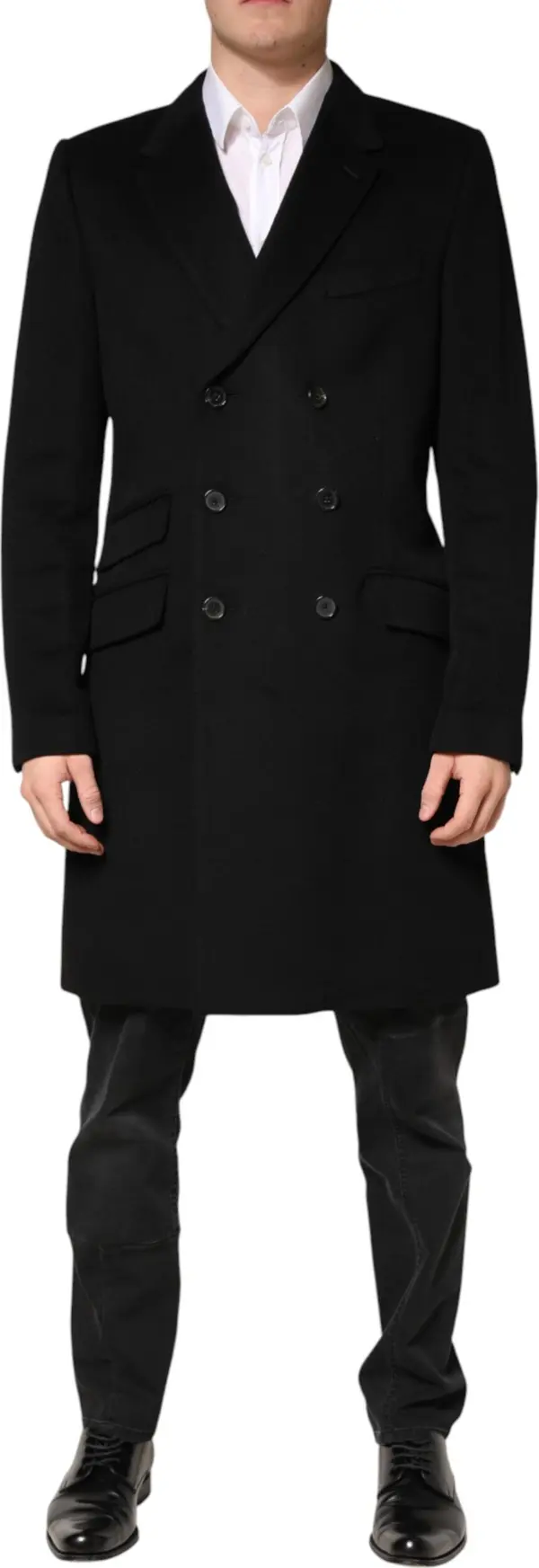 Black Wool Double Breasted TrenchCoat Jacket
