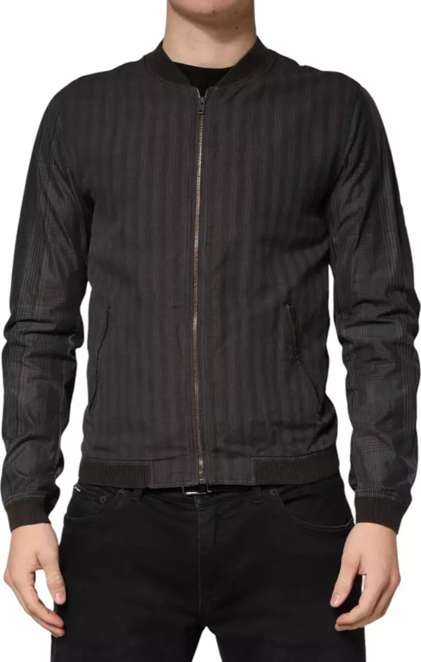 Black Stripes Cotton Full Zip Bomber Jacket