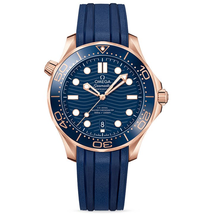 Omega Seamaster Diver 300m Sedna Gold on Rubber Strap - 210.62.42.20.03.001