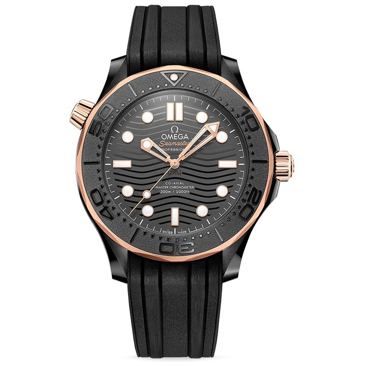 Omega Seamaster Diver 300m Black Ceramic & Sedna Gold on Rubber Strap 43.5mm - 210.62.44.20.01.001
