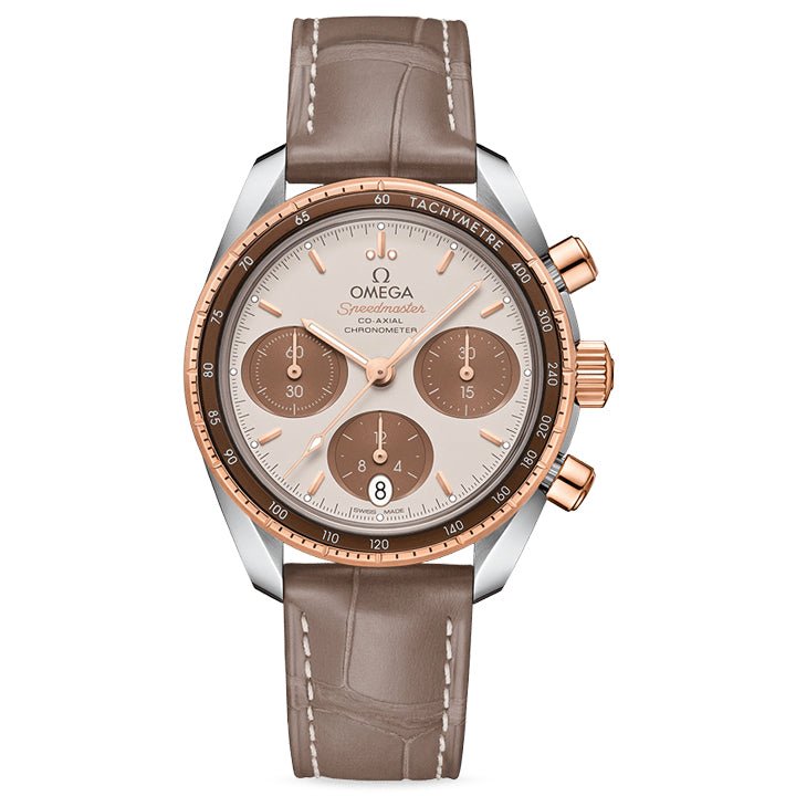Omega Speedmaster 38 Co-Axial Chronometer Chronograph Sedna Gold on Leather Strap - 324.23.38.50.02.002