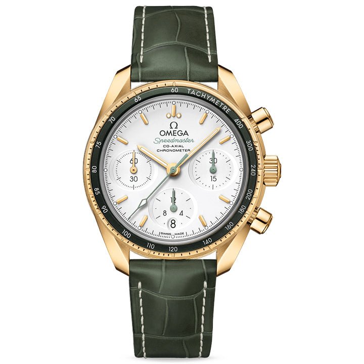 Omega Speedmaster 38 Co-Axial Chronometer Chronograph Yellow Gold on Leather Strap - 324.63.38.50.02.004