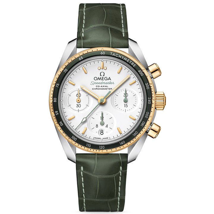 Omega Speedmaster 38 Co-Axial Chronometer Chronograph Steel & Yellow Gold on Leather Strap - 324.23.38.50.02.001