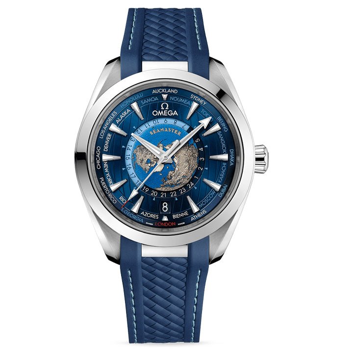 Omega Seamaster Aqua Terra 150M GMT World Timer 43mm Steel on Rubber Strap - 220.12.43.22.03.001