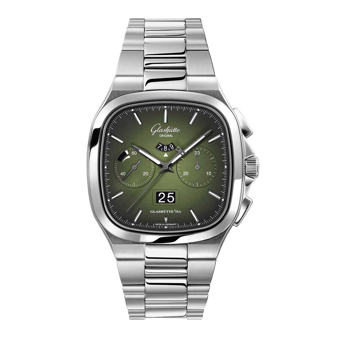 Glashutte Original Seventies Chronograph Panorama Date Fab Green on Bracelet - 1-37-02-09-02-70