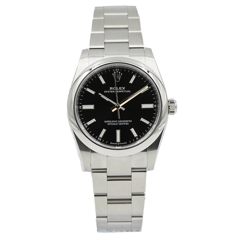 SOLD - Ladies Rolex Oyster Perpetual 124200 Stainless Steel Black Dial 34mm