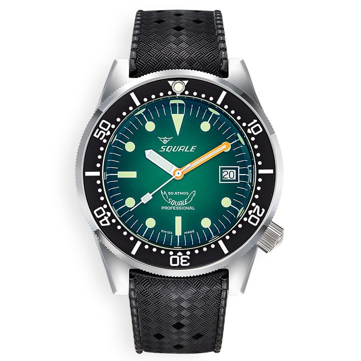 Squale 1521 Green Ray on Green Rubber Strap - 1521PROFGR.HT