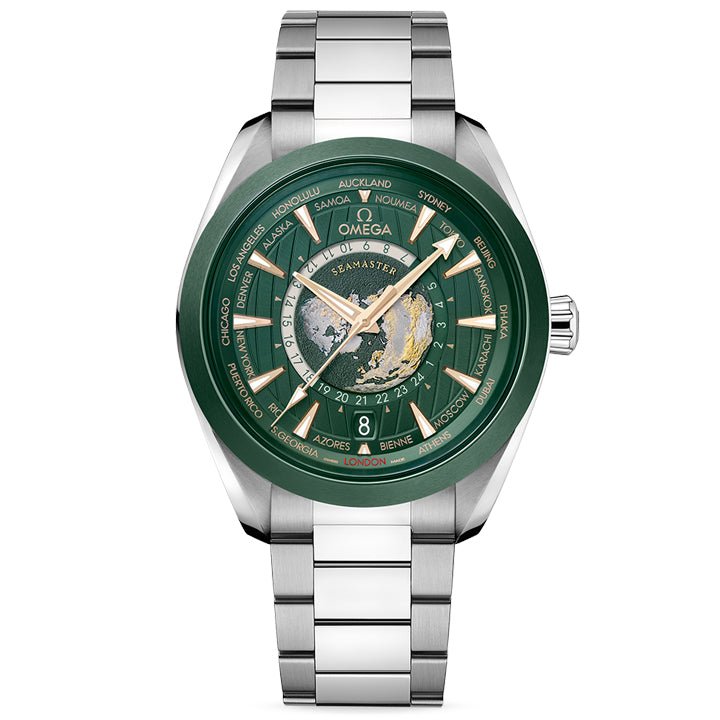 Omega Seamaster Aqua Terra 150M GMT World Timer 43mm Green on Bracelet - 220.30.43.22.10.001