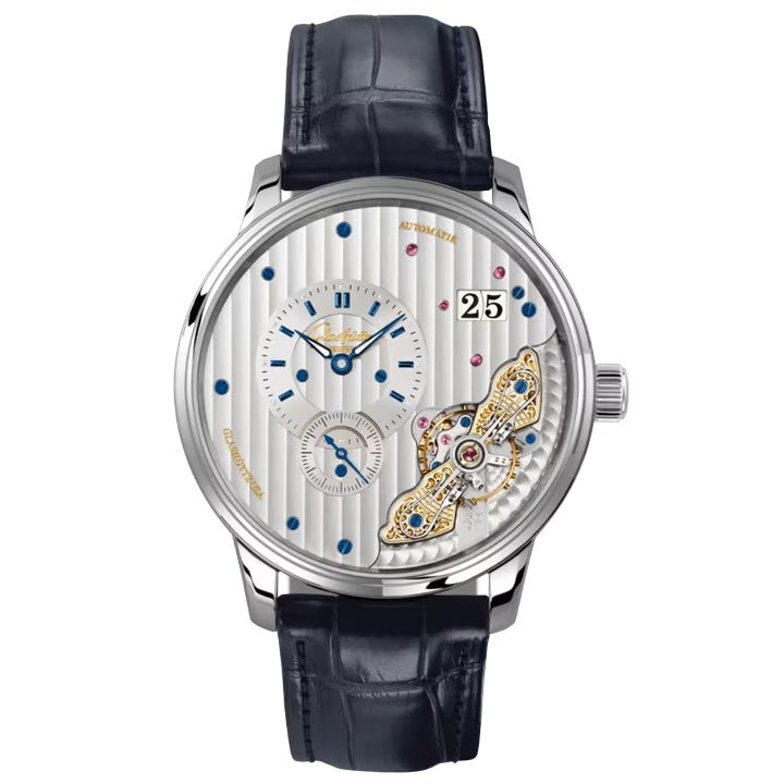Glashutte Original PanoMaticInverse Blue Leather Strap Fold Fastener Watch - 1-91-02-02-02-63