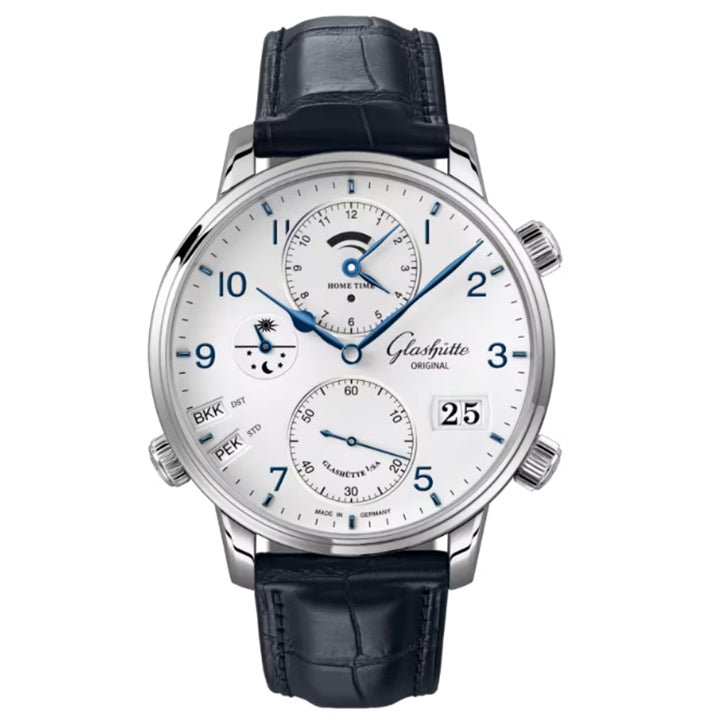 Glashutte Original Senator Cosmopolite Blue Leather Strap Fold Fastener Watch - 1-89-02-03-02-63