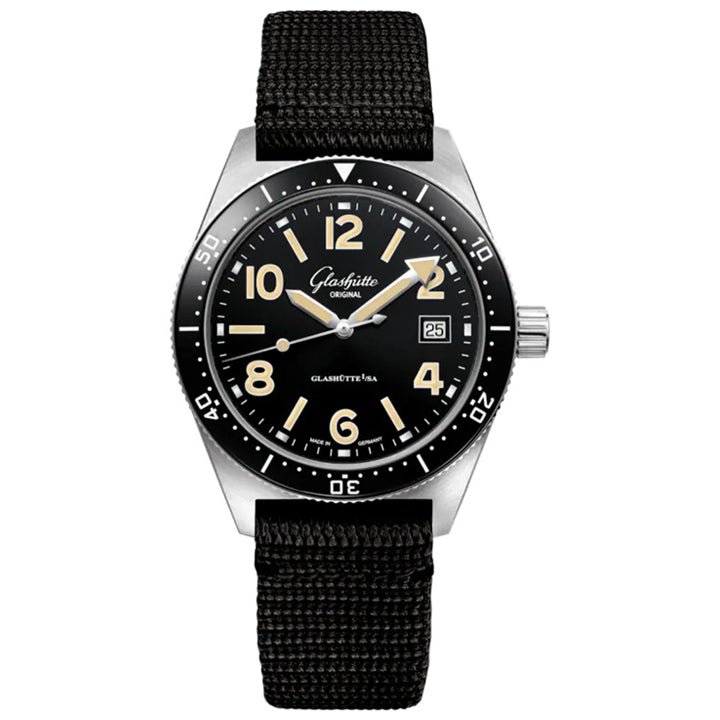 Glashutte Original SeaQ Black Strap Fold Fastener Watch - 1-39-11-06-80-37