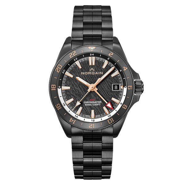 Norqain Adventure Neverest GMT Glacier Black 41mm Stainless Steel DLC Bracelet Watch - N1100.22B02.B01.B03