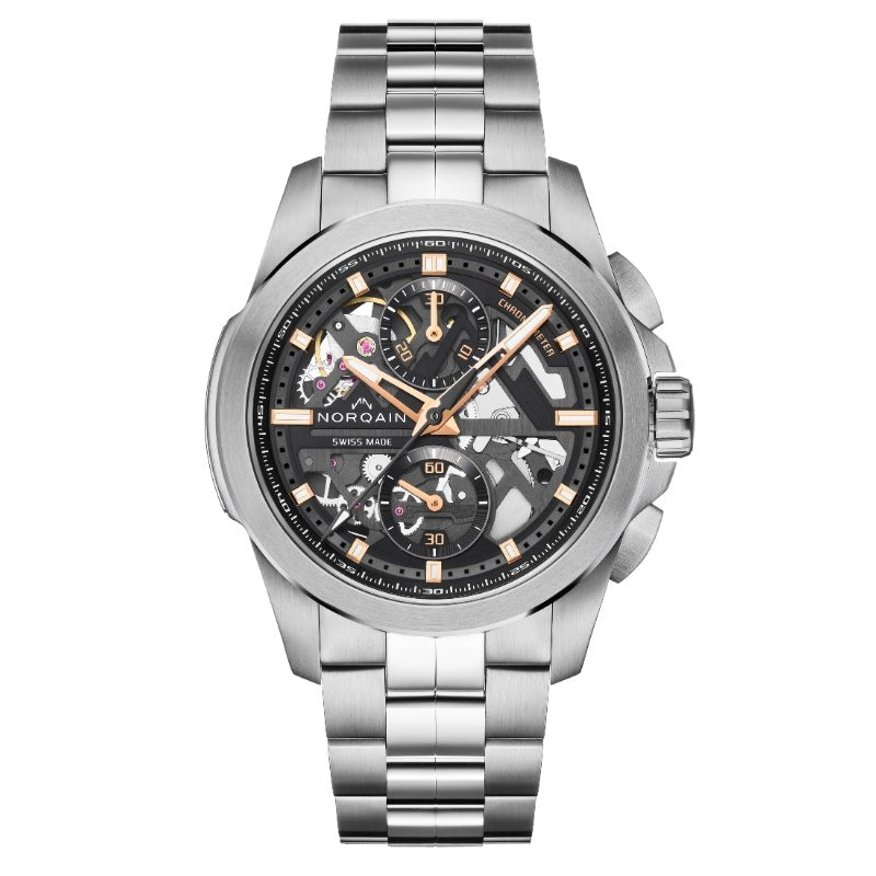 Norqain Independence Skeleton Chrono Flyback 42mm Stainless Steel Bracelet Strap Watch - N3200.40S01.B01.S01