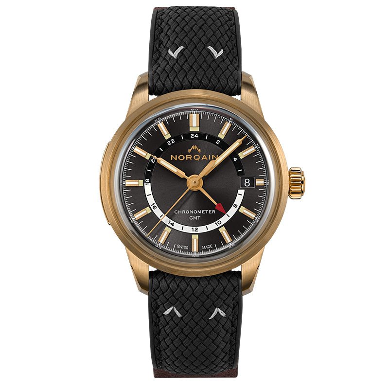Norqain Freedom 60 GMT 40mm Bronze Anthracite Alcantra Ebony Strap Watch - N2100.22Z02.G01.R01